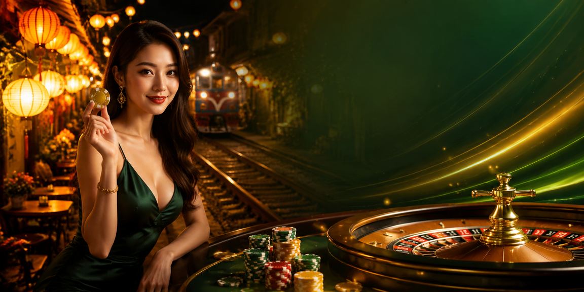 Bàn roulette sang trọng trong không gian đèn lồng Hà Nội truyền thống, biểu tượng cho casino trực tuyến tại Việt Nam